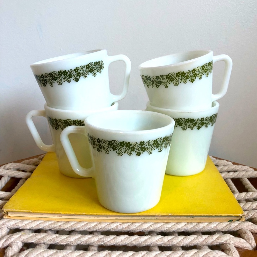 Vintage Pyrex Green Spring Blossom Mugs (5)